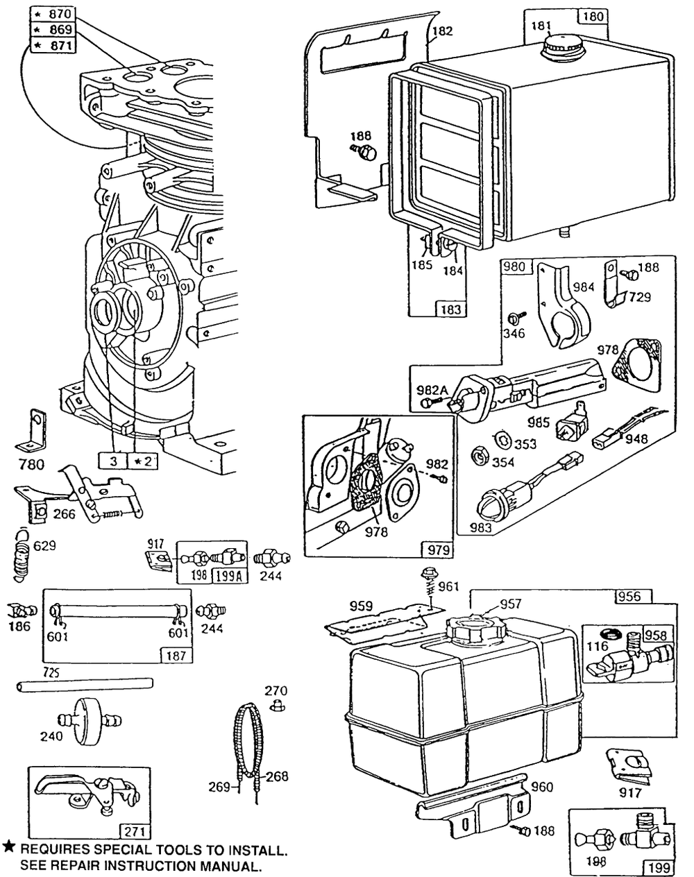 Fuel Tank Groups, Primer Diagram and Parts List for 190412-6130-XX  Briggs and Stratton Engine